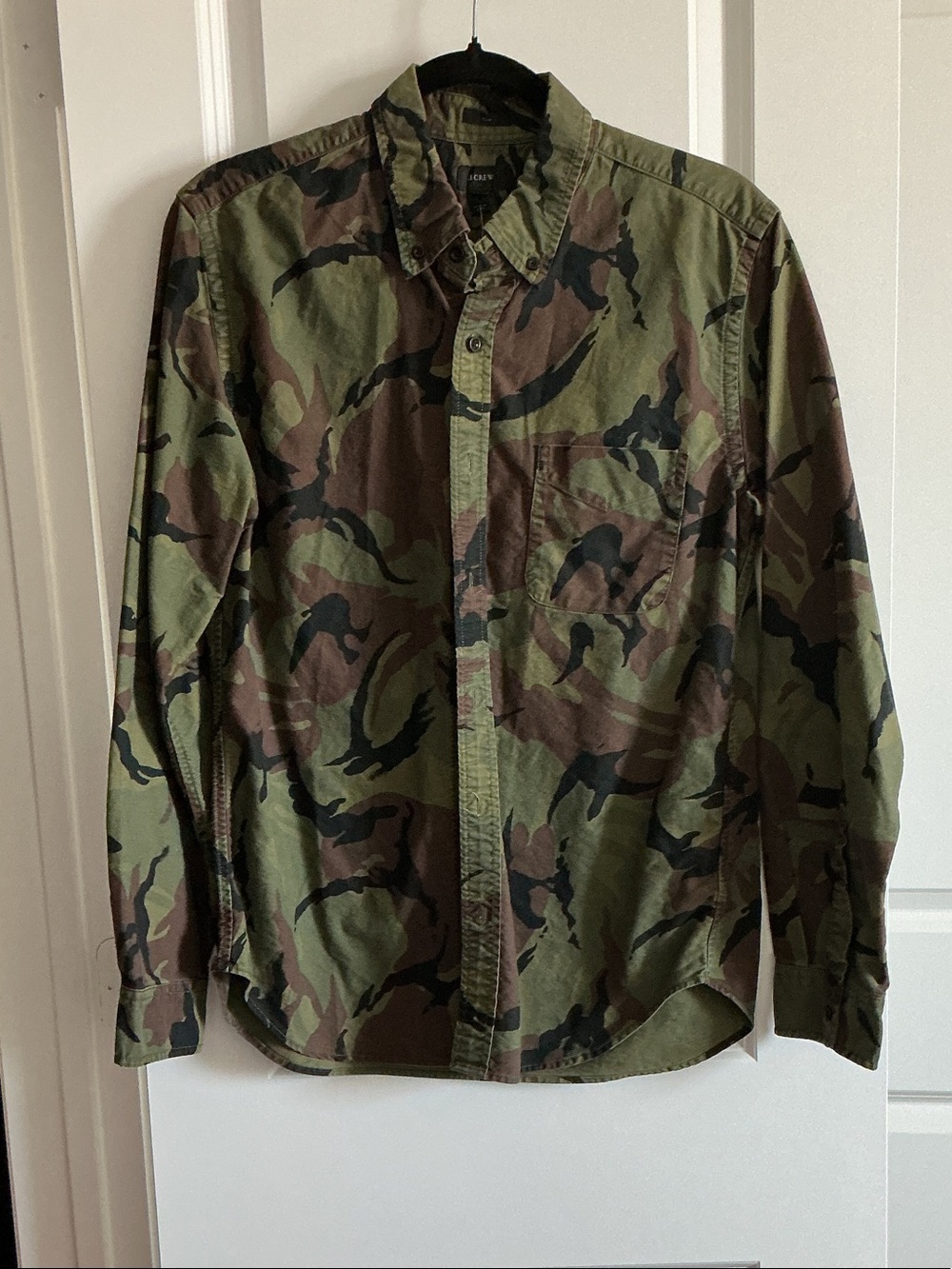J. Crew Men's Camo Button-Front Shirt Jacket in Olive & Brown